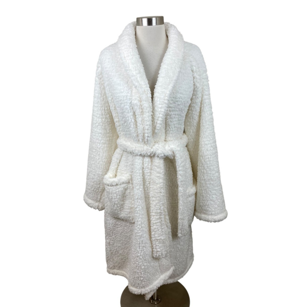 Pottery Barn Medium Ivory Cozy Comfort Robe Belted Sherpa Fleece Fireside